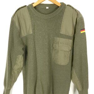 Vintage LISS German Military Pullover Sweater Men's 52 Padded Elbows Olive Drab